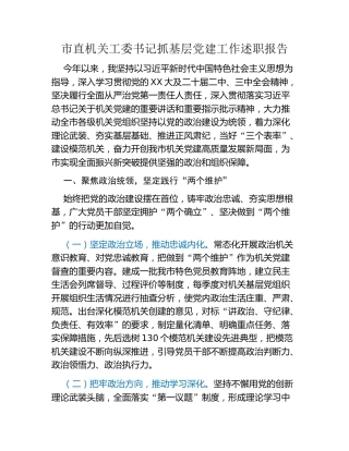 市直机关工委书记抓基层党建工作述职报告