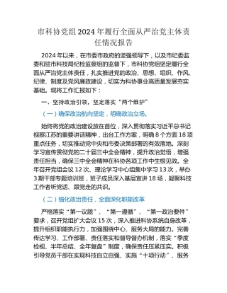 市科协党组2024年履行全面从严治党主体责任情况报告