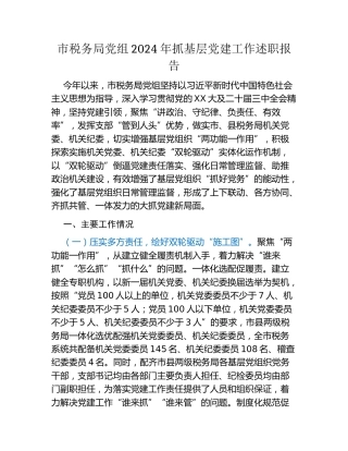 市税务局党组2024年抓基层党建工作述职报告