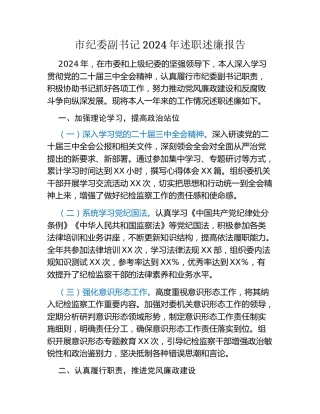 市纪委副书记2024年述职述廉报告