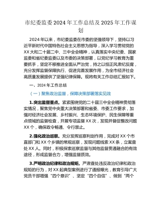 市纪委监委2024年工作总结及2025年工作谋划