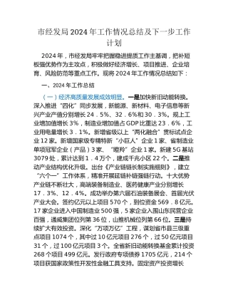 市经发局2024年工作情况总结及下一步工作计划