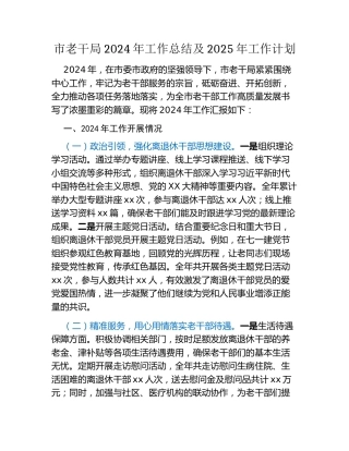 市老干局2024年工作总结及2025年工作计划