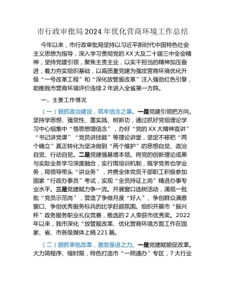 市行政审批局2024年优化营商环境工作总结