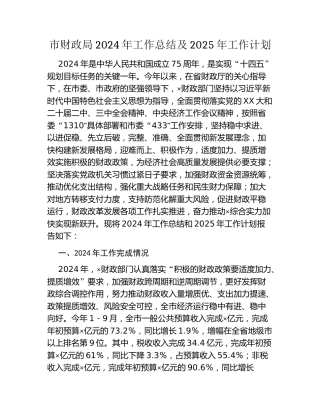 市财政局2024年工作总结及2025年工作计划