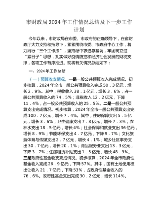市财政局2024年工作情况总结及下一步工作计划