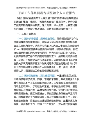 干部工作作风问题专项整治个人自查报告（2）
