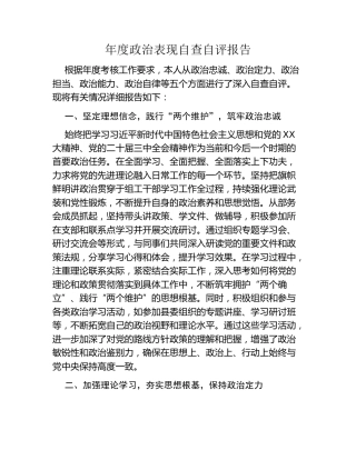 年度政治表现自查自评报告