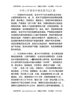 年终工作督查乡镇党委书记汇报