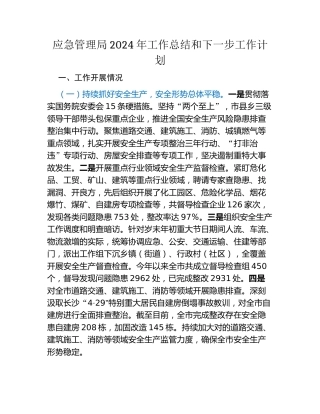 应急管理局2024年工作总结和下一步工作计划