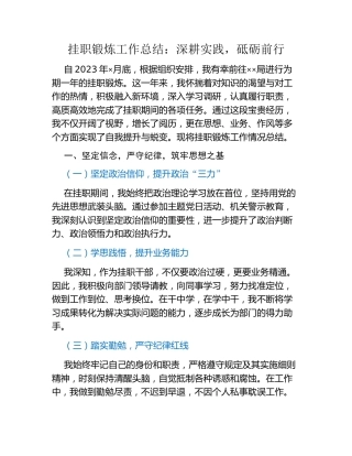 挂职锻炼工作总结：深耕实践，砥砺前行