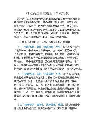 推进高质量发展工作情况汇报