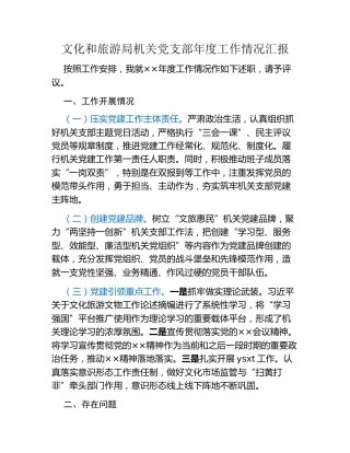 文化和旅游局机关党支部年度工作情况汇报