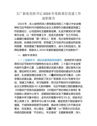 文广新旅党组书记2024年度抓基层党建工作述职报告