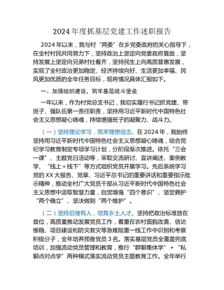 村党支部书记2024年度抓基层党建工作述职报告 (2)