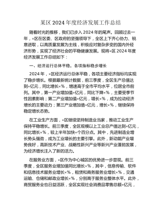 某区2024年度经济发展工作总结