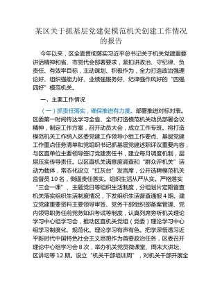 某区关于抓基层党建促模范机关创建工作情况的报告