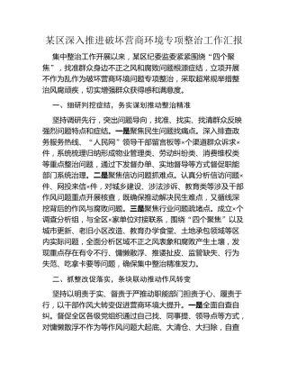 某区深入推进破坏营商环境专项整治工作汇报