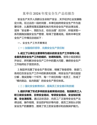 某单位2024年安全生产总结报告