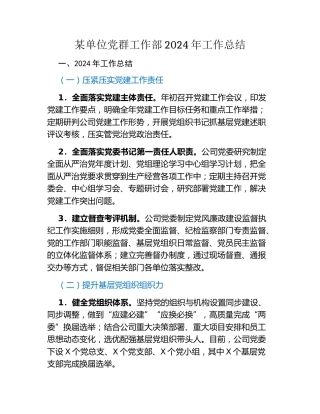 某单位党群工作部2024年工作总结