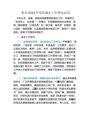 某县2024年度防溺水工作情况总结
