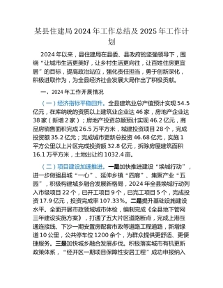 某县住建局2024年工作总结及2025年工作计划