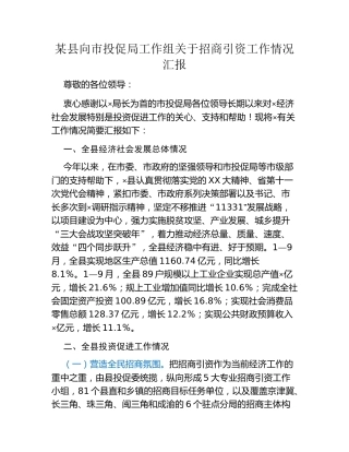 某县向市投促局工作组关于招商引资工作情况汇报