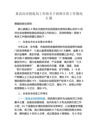 某县向市投促局工作组关于招商引资工作情况汇报（2）