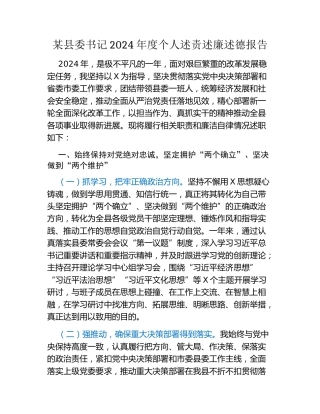 某县委书记2024年度个人述责述廉述德报告