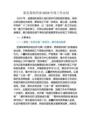 某县委组织部2024年度工作总结