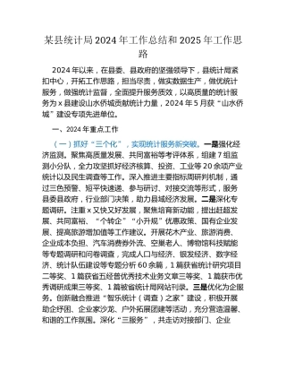 某县统计局2024年工作总结和2025年工作思路