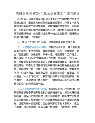 某国企党委2024年抓基层党建工作述职报告