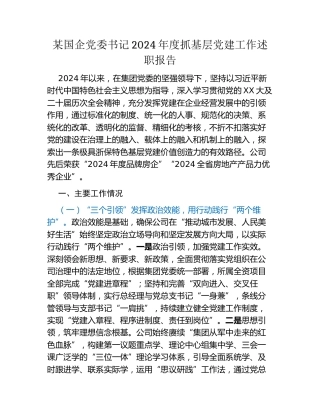 某国企党委书记2024年度抓基层党建工作述职报告