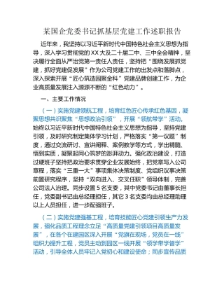 某国企党委书记抓基层党建工作述职报告