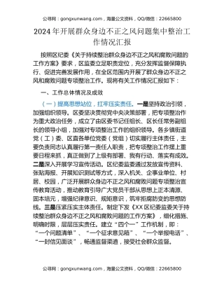 2024年开展群众身边不正之风问题集中整治工作情况汇报