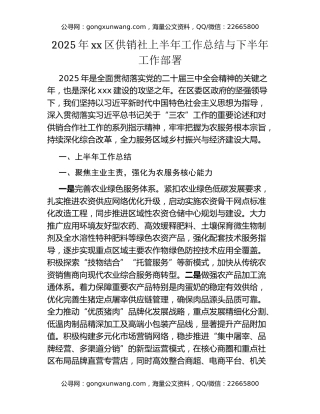 2025年xx区供销社上半年工作总结与 下半年工作部署​​