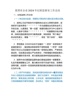某国有企业2024年纪检监察室工作总结