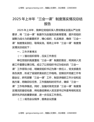 2025年上半年“三会一课”制度落实情况总结报告