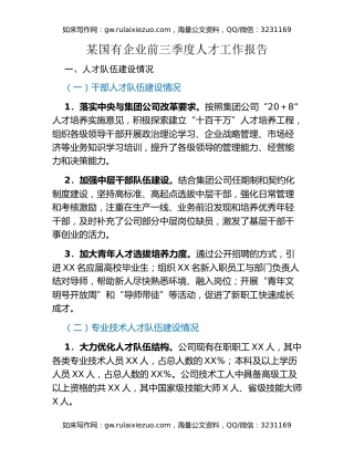 某国有企业前三季度人才工作报告 (2)
