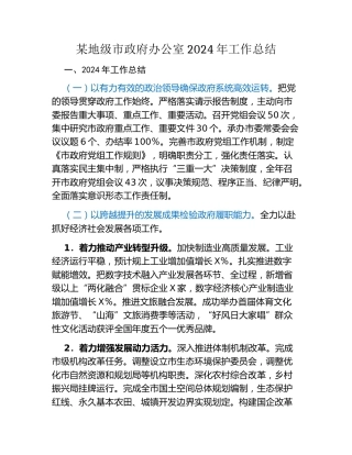 某地级市政府办公室2024年工作总结