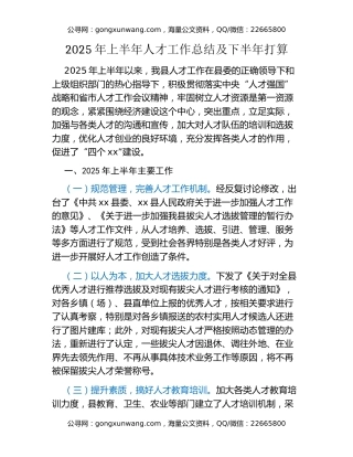 2025年上半年人才工作总结及下半年打算
