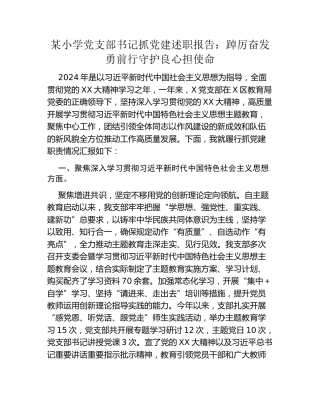 某小学党支部书记抓党建述职报告：踔厉奋发勇前行 守护良心担使命