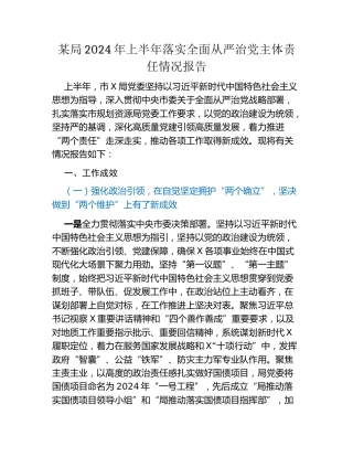 某局2024年上半年落实全面从严治党主体责任情况报告