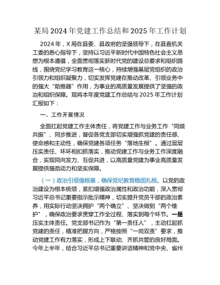 某局2024年党建工作总结和2025年工作计划