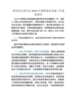 某局党支部书记2024年度抓基层党建工作述职报告