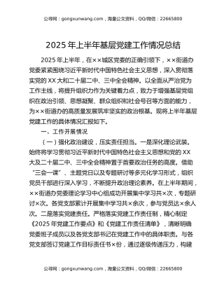 2025年上半年基层党建工作情况总结