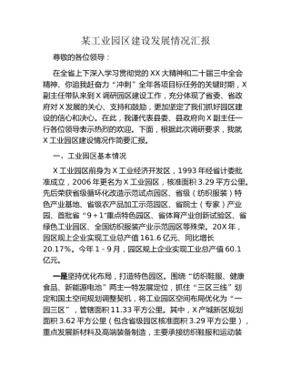 某工业园区建设发展情况汇报