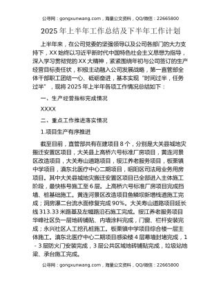 2025年上半年工作总结及下半年工作计划