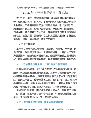 2025年上半年市局党建工作总结 (2)