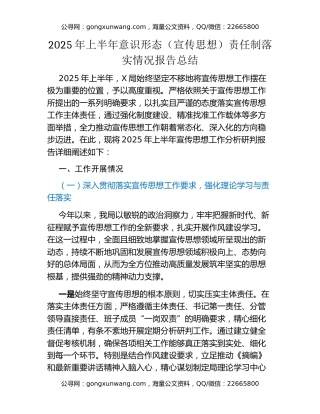 2025年上半年意识形态（宣传思想）责任制落实情况报告总结